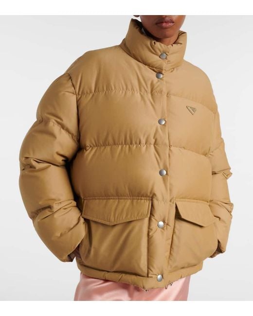 Chaqueta Acolchada En Mezcla De Algodon Con Logo Prada de color Brown