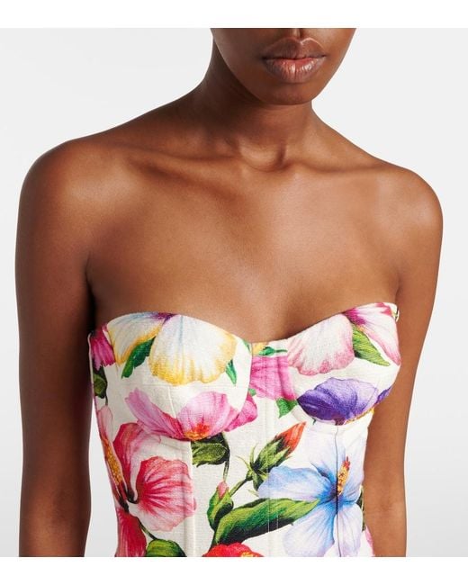 Dolce & Gabbana Orange Floral Bustier Dress
