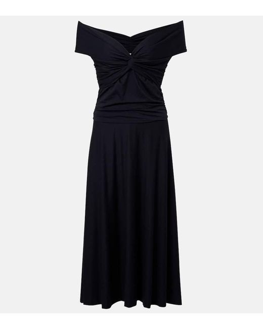 Dorothee Schumacher Blue Soft Drape Off-Shoulder Midi Dress