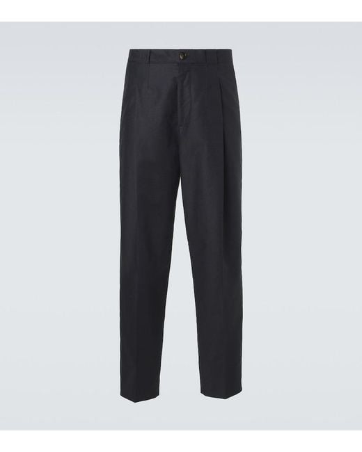 Brunello Cucinelli Blue Panama Cotton And Linen Tapered Pants for men