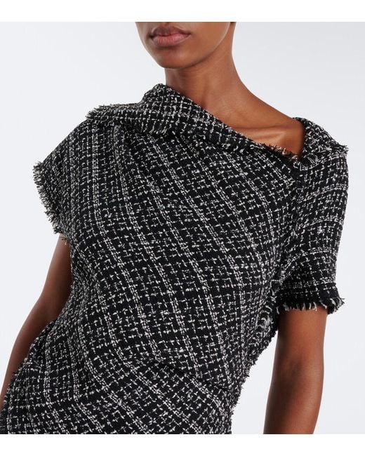 Erdem Black Checked Cotton-Blend Tweed Midi Dress