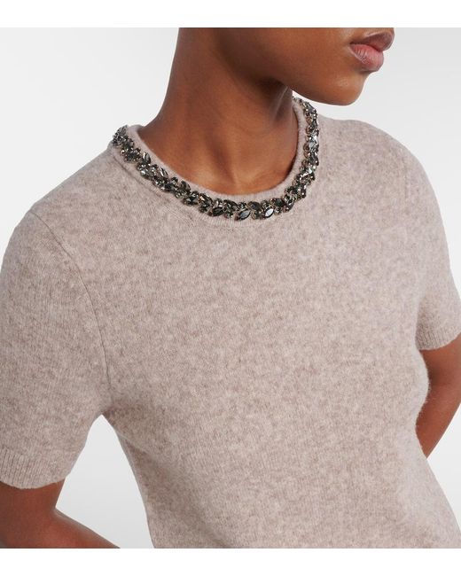 Velvet Natural Briana Embellished Wool-Blend Top