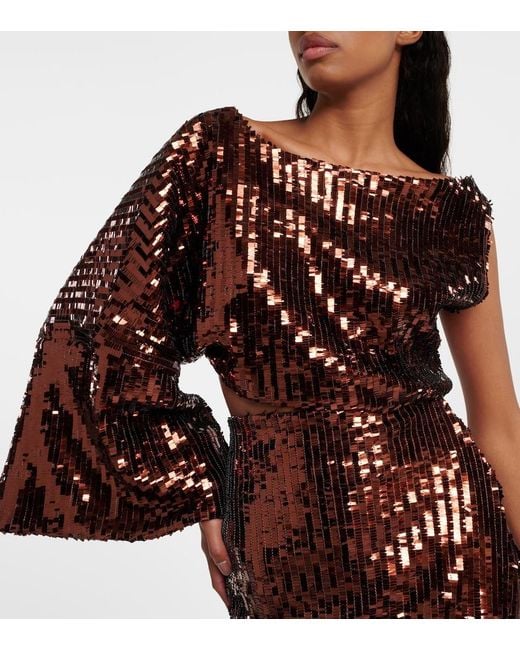 Taller Marmo Red Eric Sequined One-Shoulder Top
