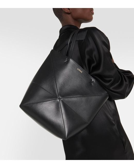 Loewe Black Puzzle Fold Medium Leather Tote Bag