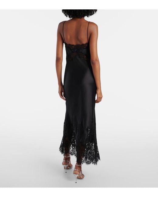 Rebecca Vallance Black Tamera Lace-Trimmed Satin Slip Dress