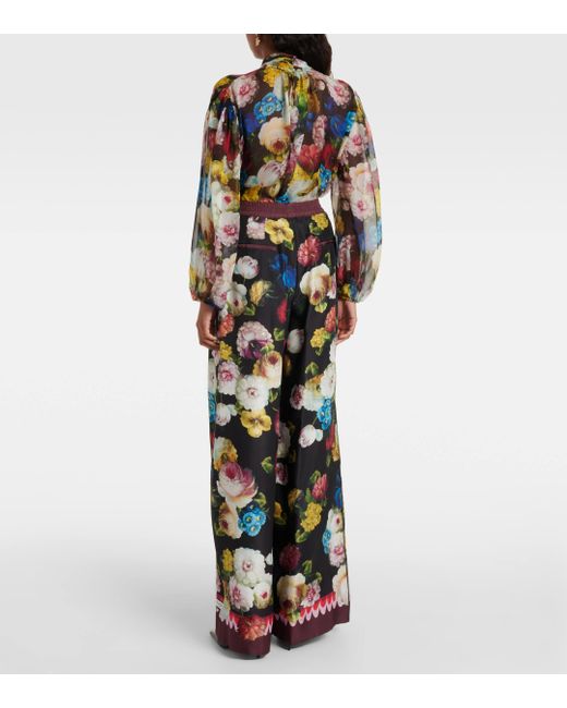 Dolce & Gabbana Multicolor Floral High-rise Silk Wide-leg Pants