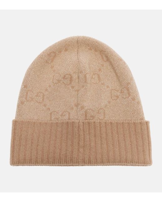 Gucci Natural Gg Cashmere-Blend Lame Beanie