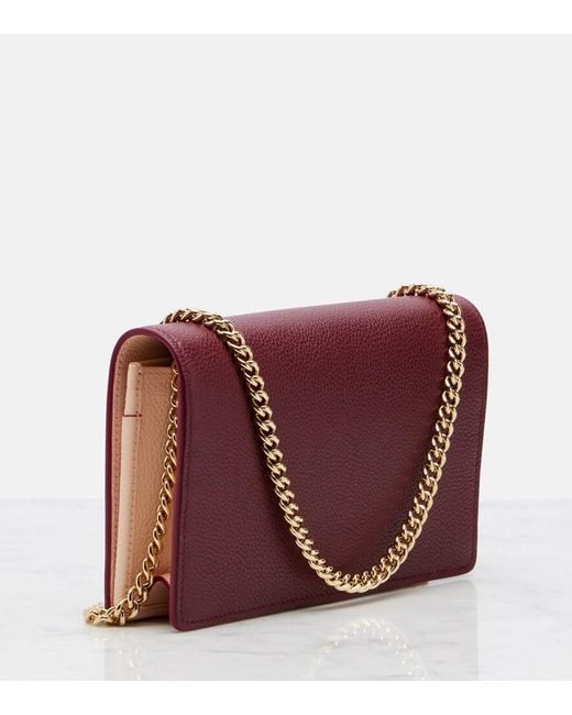 Gucci Red Gg Marmont Wallet On Chain, Leather