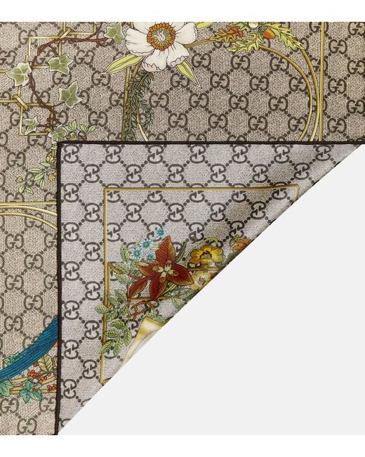 Gucci Brown Vierecktuch Aus Seidentwill Mit Print