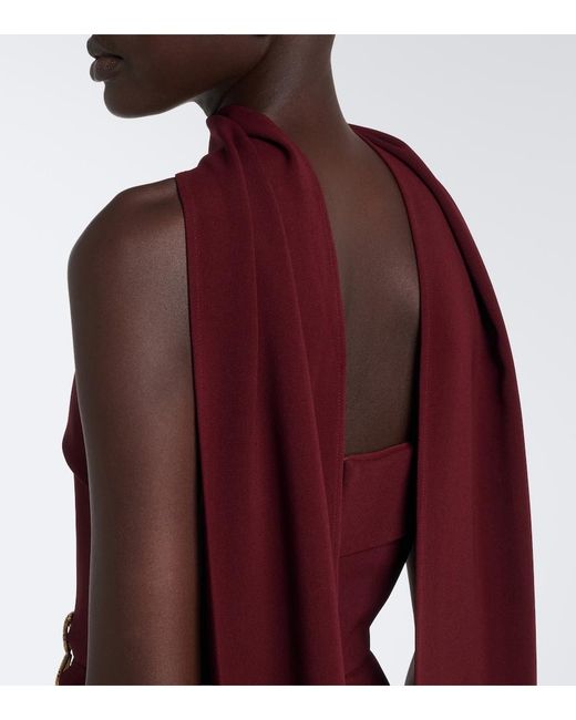 Elie Saab Purple Scarf-Detail Embellished Draped Cady Gown