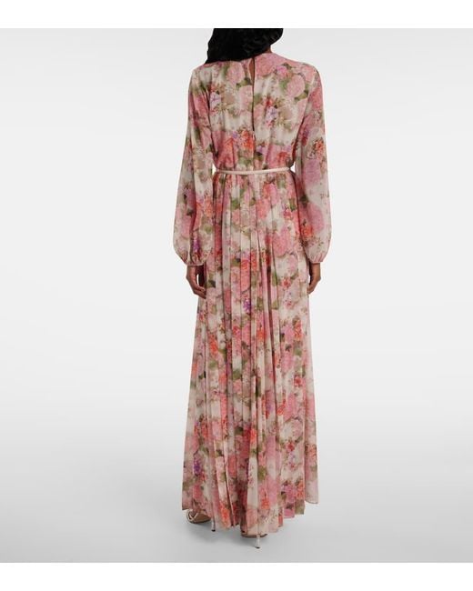 Abito Lungo Con Stampa Floreale di Max Mara in Pink
