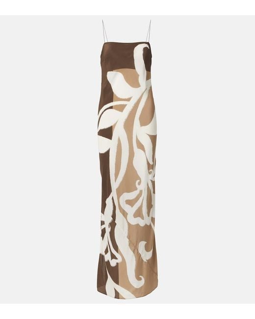 Sir Metallic Floral Printed Silk Satin Maxi Dress