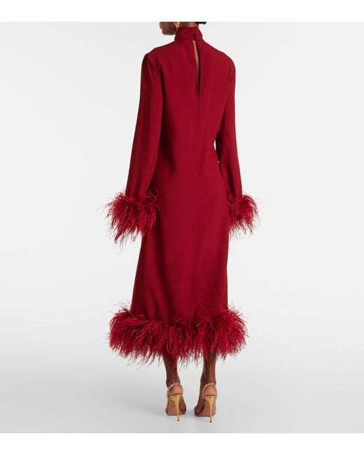 Taller Marmo Red Gina Feather-Trimmed Midi Dress