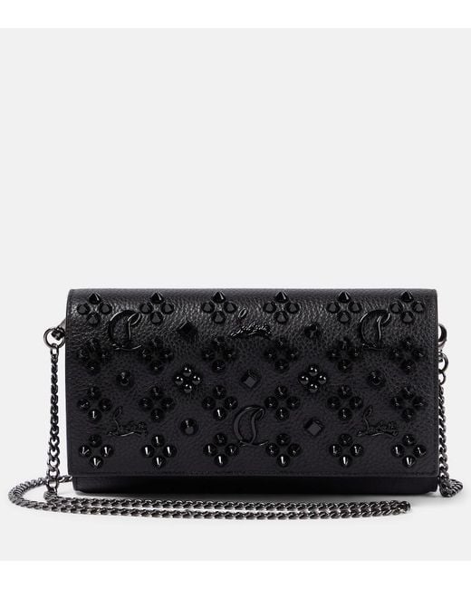 Christian Louboutin Black Paloma Embellished Leather Wallet On Chain