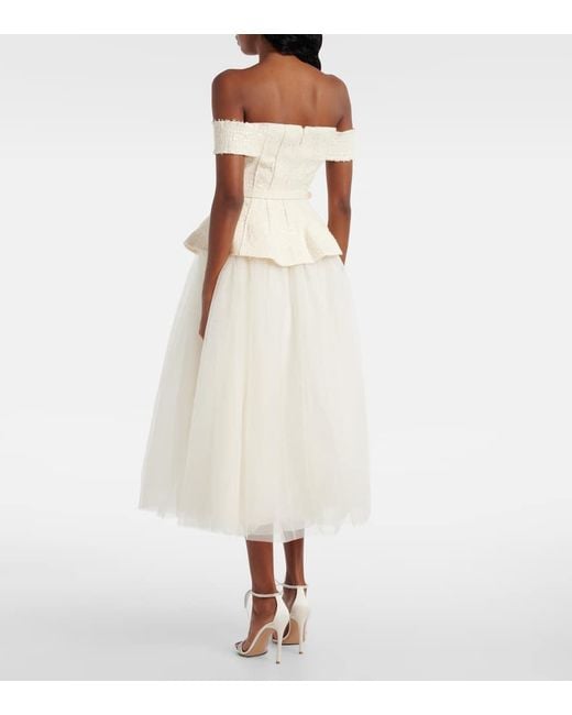 Self-Portrait Natural Bridal Sequined Bow-Detail Peplum Midi Dress