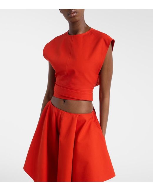 Alaïa Red Belted Cotton Gabardine Crop Top