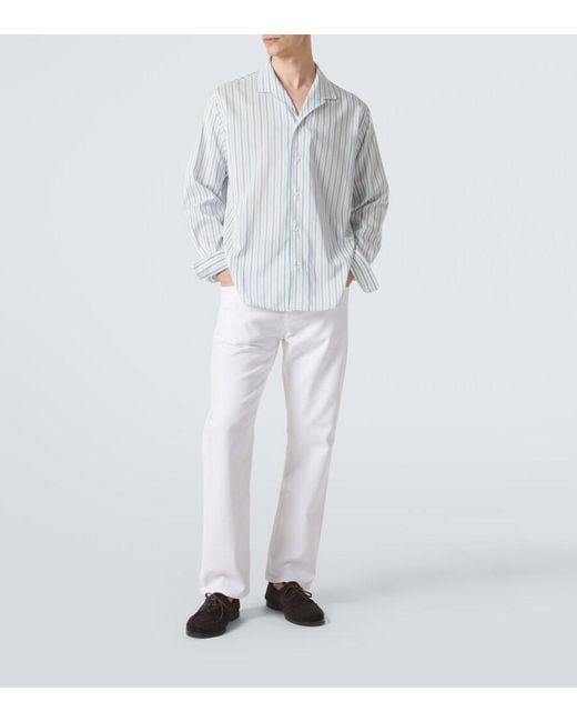 Umit Benan Blue Franco Pinstripe Silk And Cotton Shirt for men