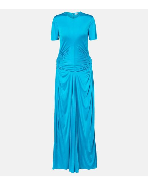 Loewe Blue Cutout Draped Jersey Maxi Dress
