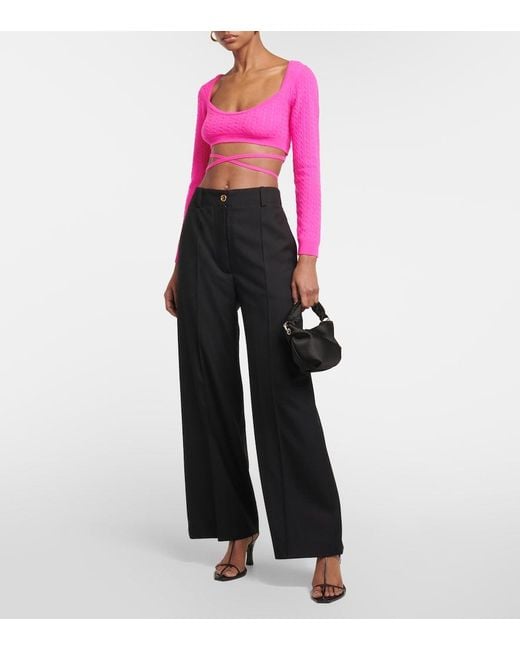 Patou Pink Cropped Wool And Cashmere Sweater