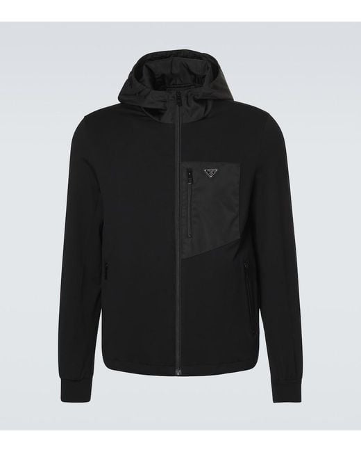 Prada Black Re-Nylon And Cotton-Blend Hoodie for men
