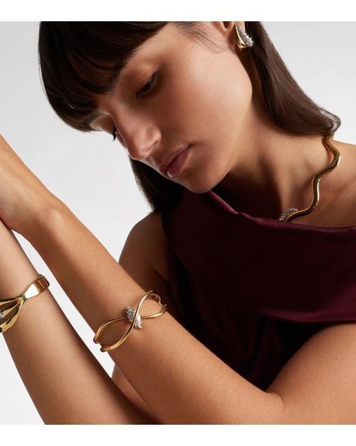 YEPREM Metallic Golden Strada 18Kt And Cuff Bracelet With Diamonds