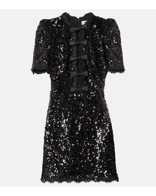 Rebecca Vallance Black Diana Bow-Detail Sequined Minidress