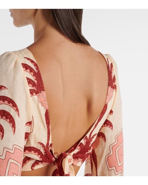 Johanna Ortiz Red Cutout Printed Linen Minidress