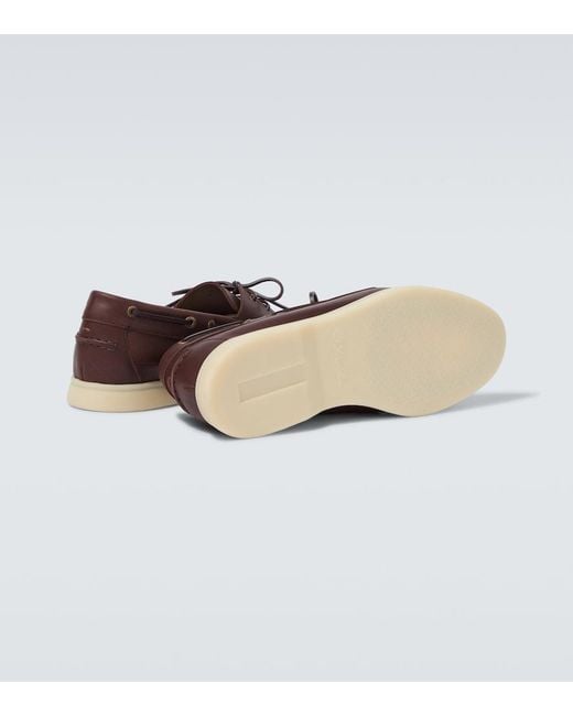 Loro Piana Brown Sea-Sail Walk Leather Boat Shoes for men
