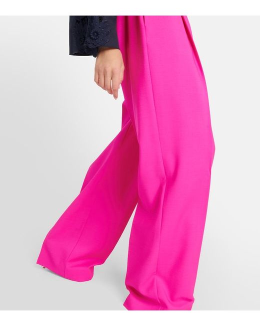 Oscar de la Renta Pink Pleated High-Rise Wool And Mohair Pants