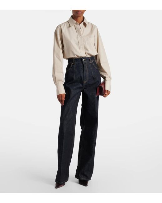 Camisa Cropped De Algodon Victoria Beckham de color Natural