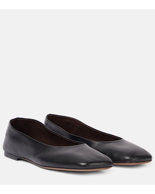 The Row Black Square Leather Ballet Flats