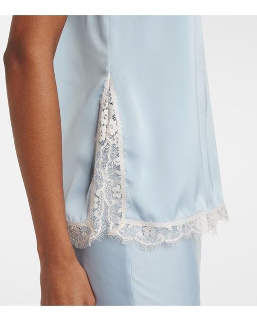 Faithfull The Brand Blue Hanna Lace-Trimmed Satin Camisole
