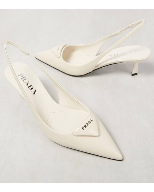 Prada White 35Mm Leather Slingback Pumps