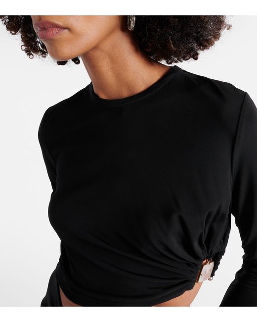 Christopher Esber Black Embellished Cutout Jersey Top