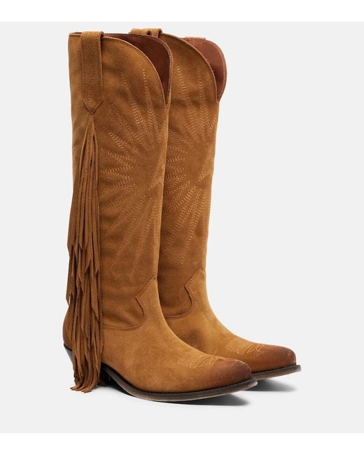 Golden Goose Deluxe Brand Brown Wish Star Fringed Suede Cowboy Boots
