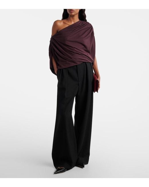 Wolford Purple Draped Off-Shoulder Bodysuit