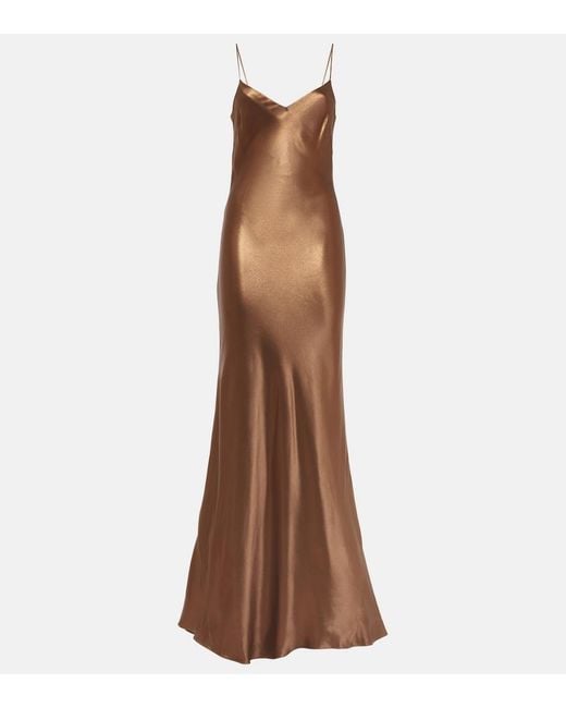 Galvan Brown Provence Satin Maxi Dress