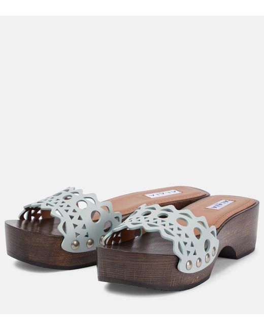 Alaïa Green Vienne Leather And Wood Slides