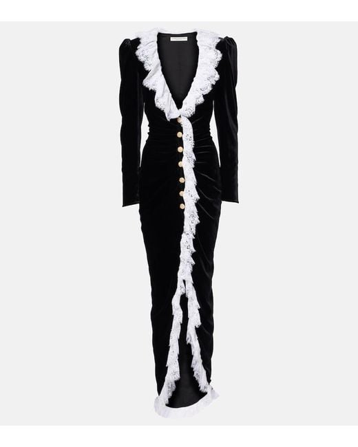 Robe Longue En Velours Et Dentelle Alessandra Rich en coloris Black