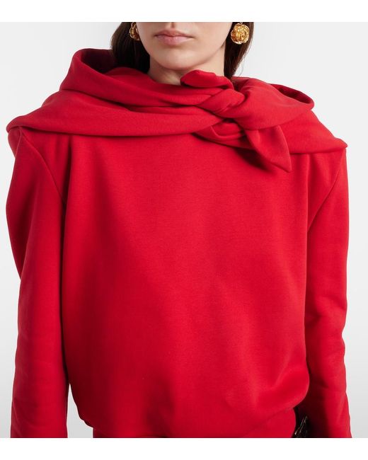 Magda Butrym Red Scarf-Detail Cotton-Blend Hoodie