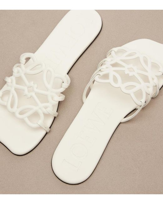 Loewe White Petal Anagram Leather Slides