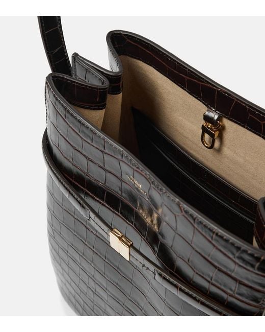 Totême Black Croc-Effect Leather Bucket Bag
