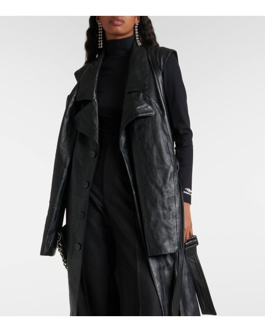Balenciaga Black Single-breasted Leather Coat