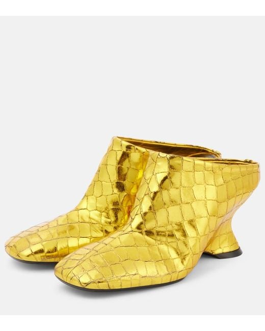 Dries Van Noten Yellow Croc-Effect Leather Wedge Mules