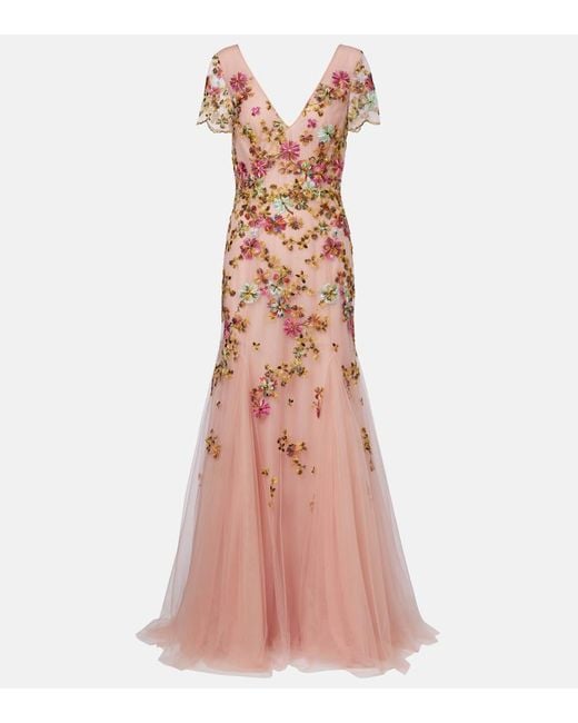 Robe Longue Polina Brodee En Tulle Costarellos en coloris Pink