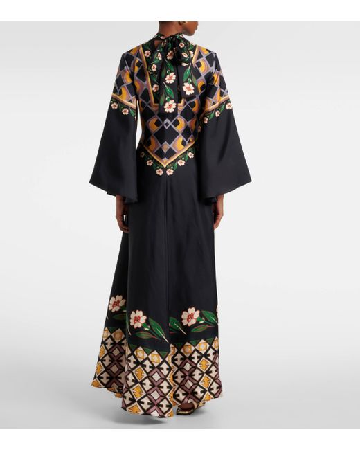 LaDoubleJ Black Magnifico Printed Silk Twill Maxi Dress