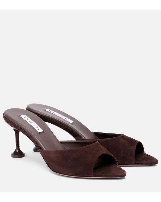 Aquazzura Brown Bisous 65 Suede Mules