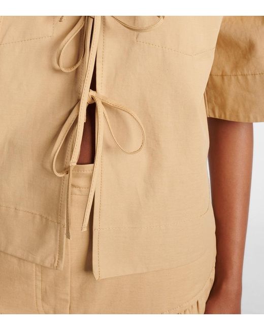 Ganni Natural Bow-Detail Cotton And Linen Top
