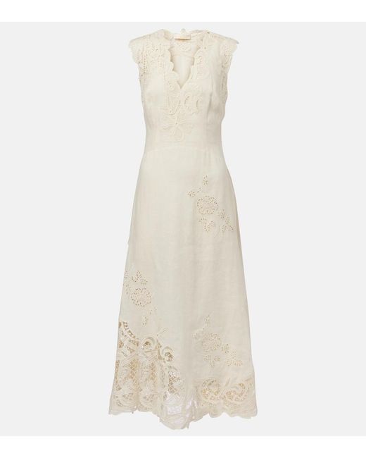 Ulla Johnson Natural Olivette Lace-Trimmed Linen Maxi Dress