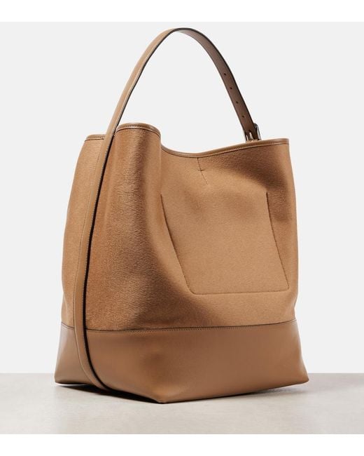 Totême  Brown Belted Leather-Trimmed Wool Tote Bag